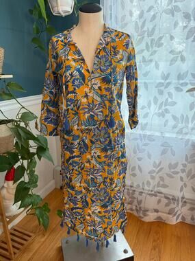 J.Crew Yellow Floral Cotton Tassel Hem Tunic Swim Cover-Up - XXS